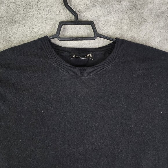 Mens Black Express Sweater Cotton & Cashmere Blend Long Sleeve Crew Neck Size XL - Picture 4 of 11